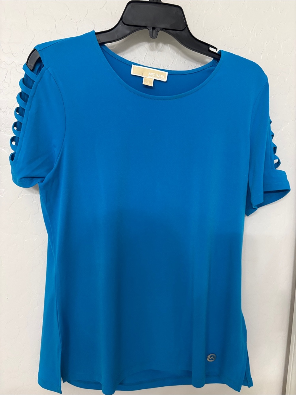 Michael Kors Bright Blue Short Sleeve Ladder-Detail Top